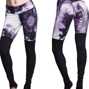ALO Yoga Goddess Legging Women's Medium Purple Tie Dye/ Black Ribbed Leg Warmer